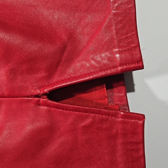 Vakko Vintage Red Leather Skirt 4 - Picture 3 of 7